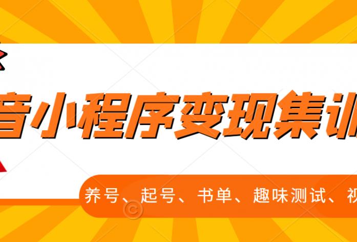 抖音小程序变现集训课，养号、起号、书单、趣味测试、视频剪辑，全套流程-轻创网