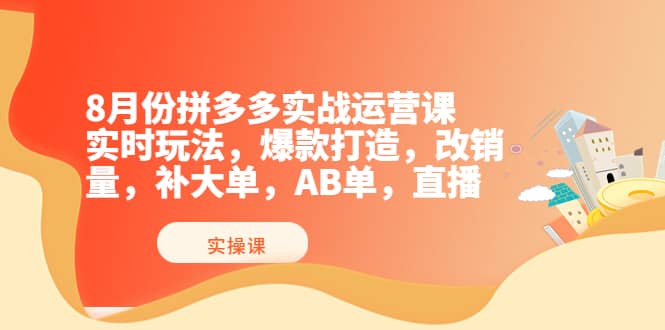 8月份拼多多实战运营课，实时玩法，爆款打造，改销量，补大单，AB单，直播-轻创网