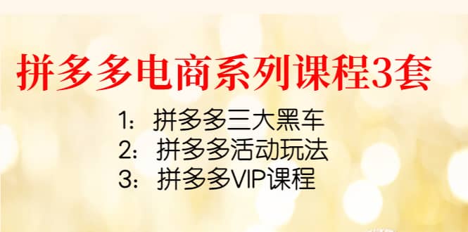 拼多多电商系列课程3套：拼多多三大黑车 拼多多活动玩法 拼多多VIP课程-轻创网