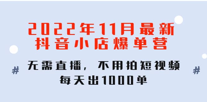 2022年11月最新抖音小店爆单训练营：无需直播，不用拍短视频，每天出1000单-轻创网