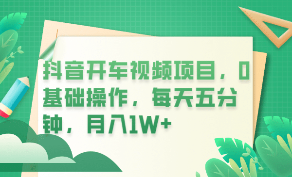 抖音开车视频项目，0基础操作，每天五分钟，月入1W-轻创网