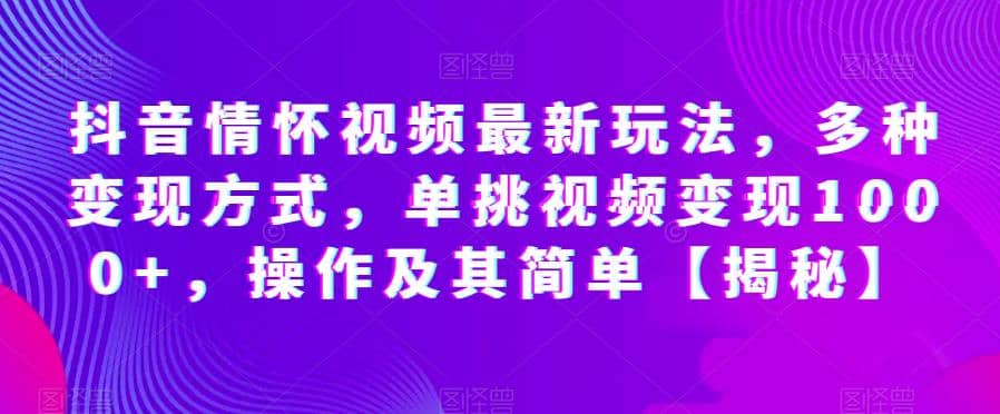 抖音情怀视频最新玩法，多种变现方式，单挑视频变现1000 ，操作及其简单【揭秘】-轻创网