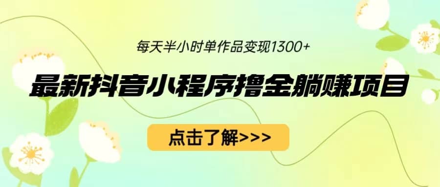 最新抖音小程序撸金躺赚项目，一部手机每天半小时，单个作品变现1300-轻创网