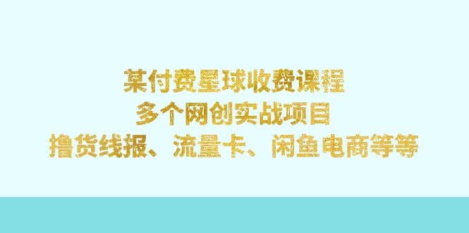 某付费星球课程：多个网创实战项目，撸货线报、流量卡、闲鱼电商等等-轻创网