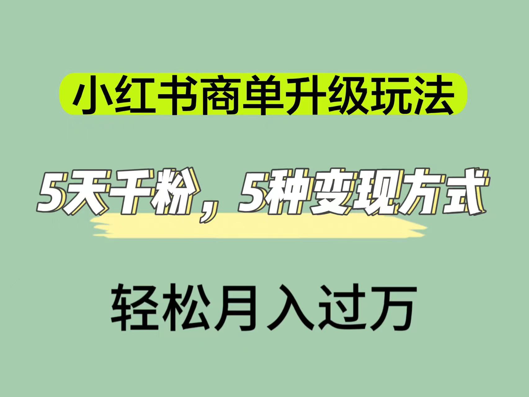 小红书商单升级玩法，5天千粉，5种变现渠道，轻松月入1万-轻创网