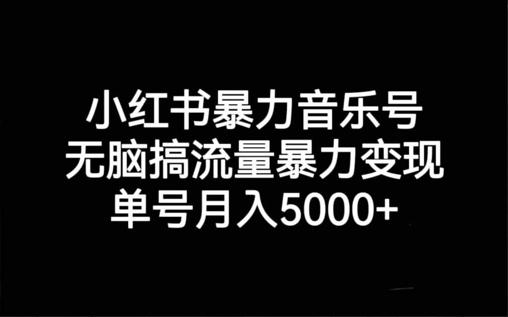 小红书暴力音乐号，无脑搞流量暴力变现，单号月入5000-轻创网