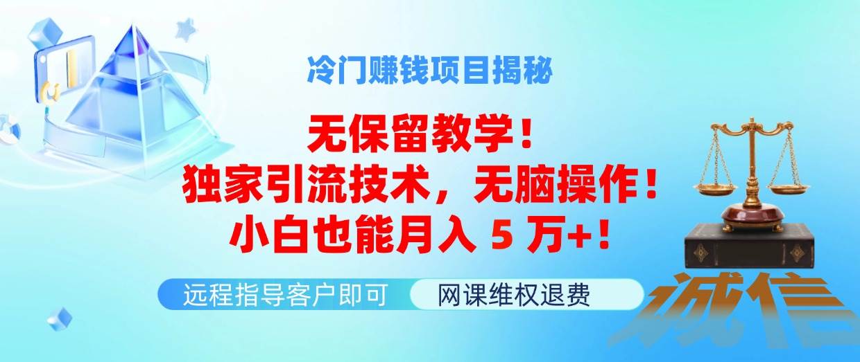 冷门赚钱项目无保留教学！独家引流技术，无脑操作！小白也能月入5万+！-轻创网