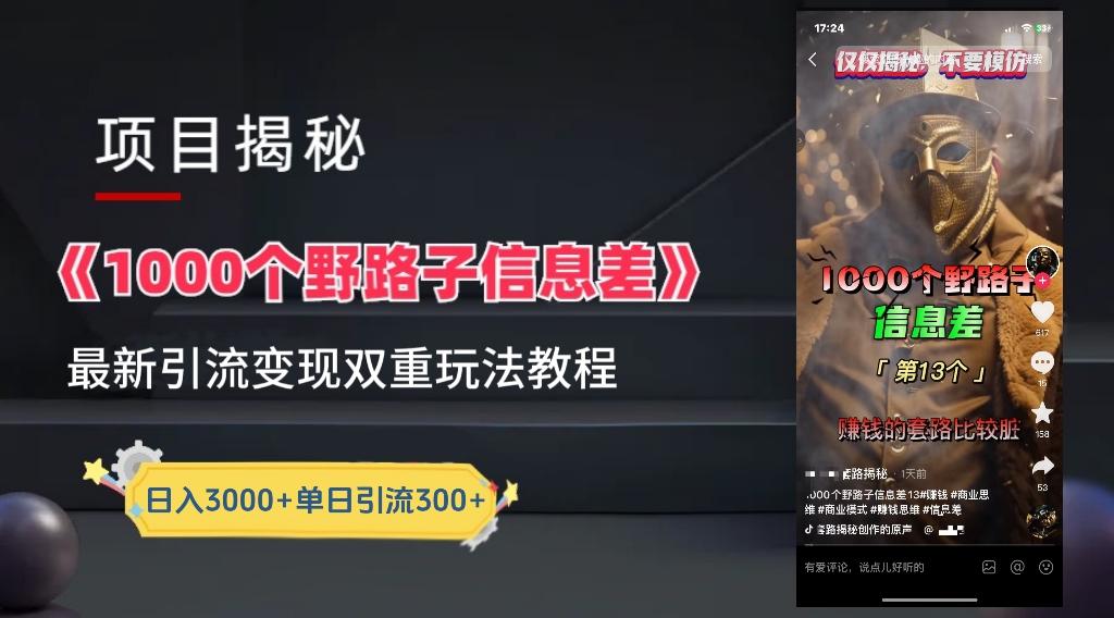 一千个野路子信息差24年最新玩法教程附带变现方法和引流的玩法具体拆解-轻创网