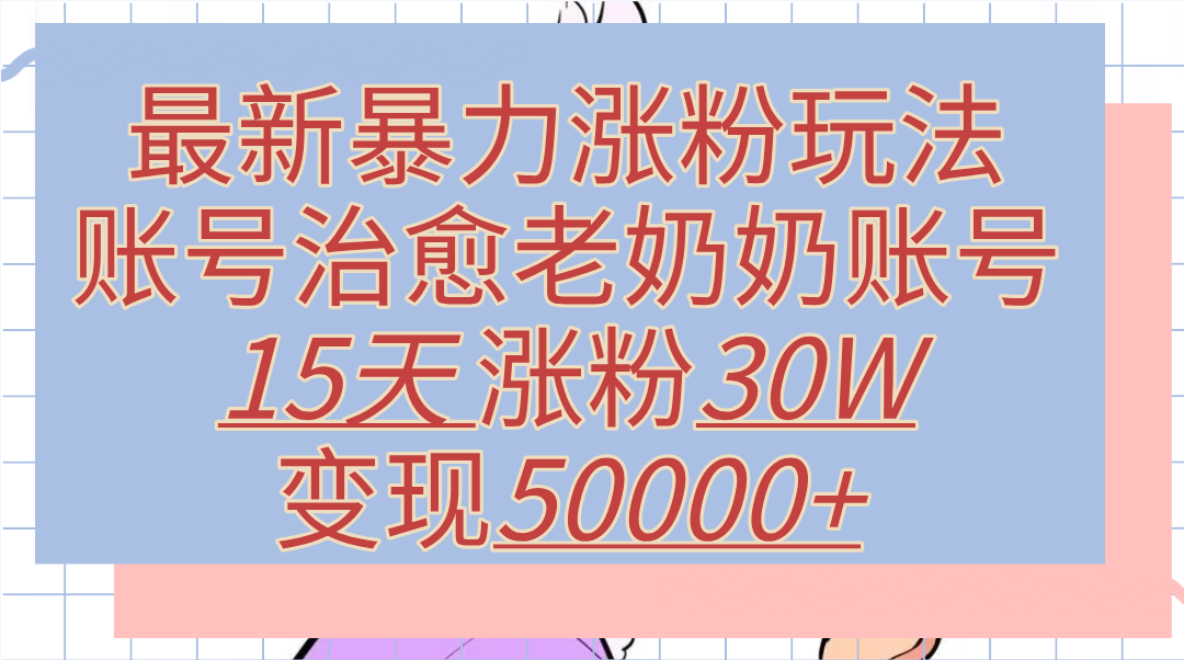 最新暴力涨粉玩法，治愈老奶奶账号，15天涨粉30W，变现50000+【揭秘】-轻创网