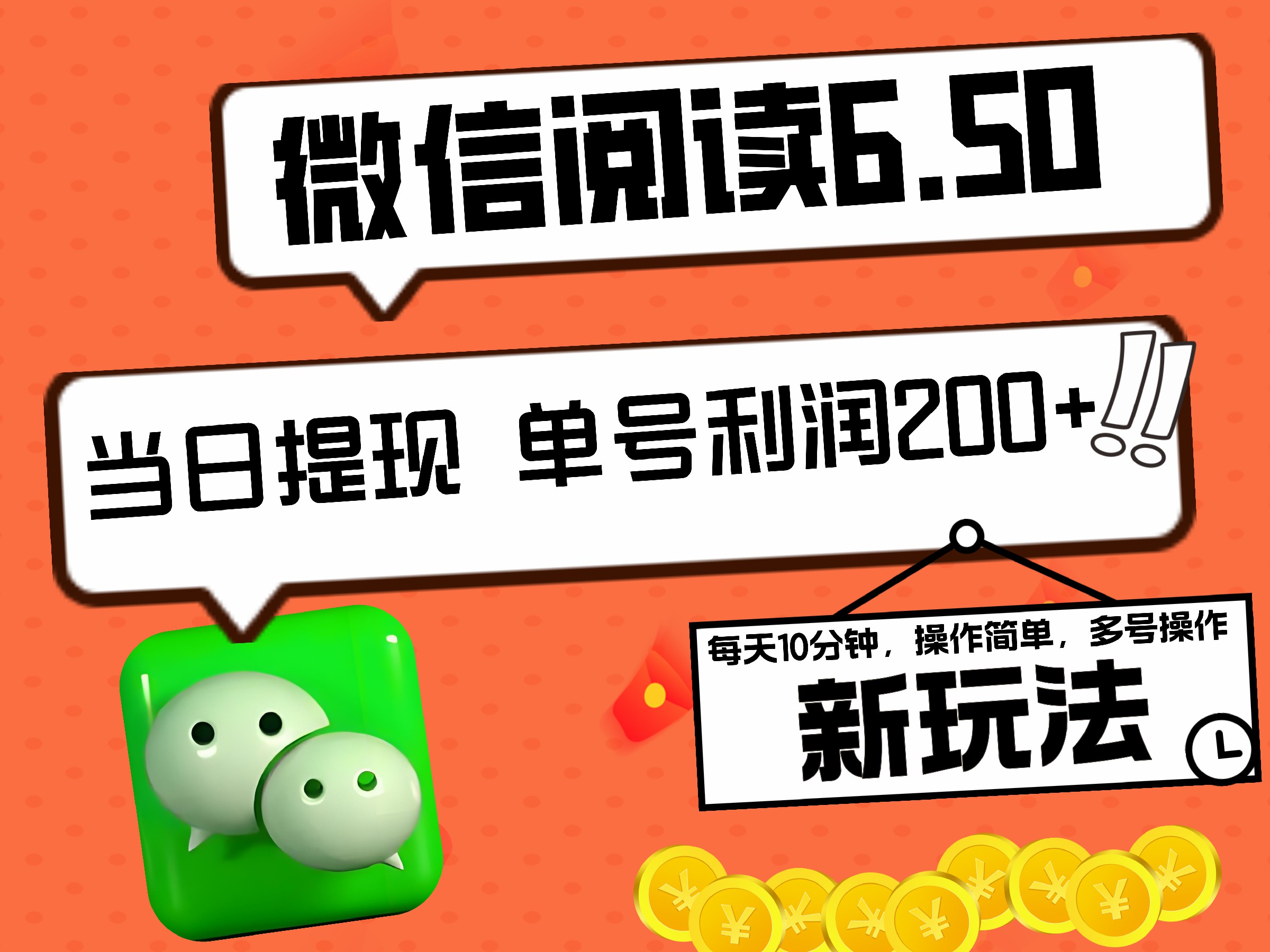 2024最新微信阅读6.50新玩法，5-10分钟 日利润200+，0成本当日提现，可矩阵多号操作-轻创网