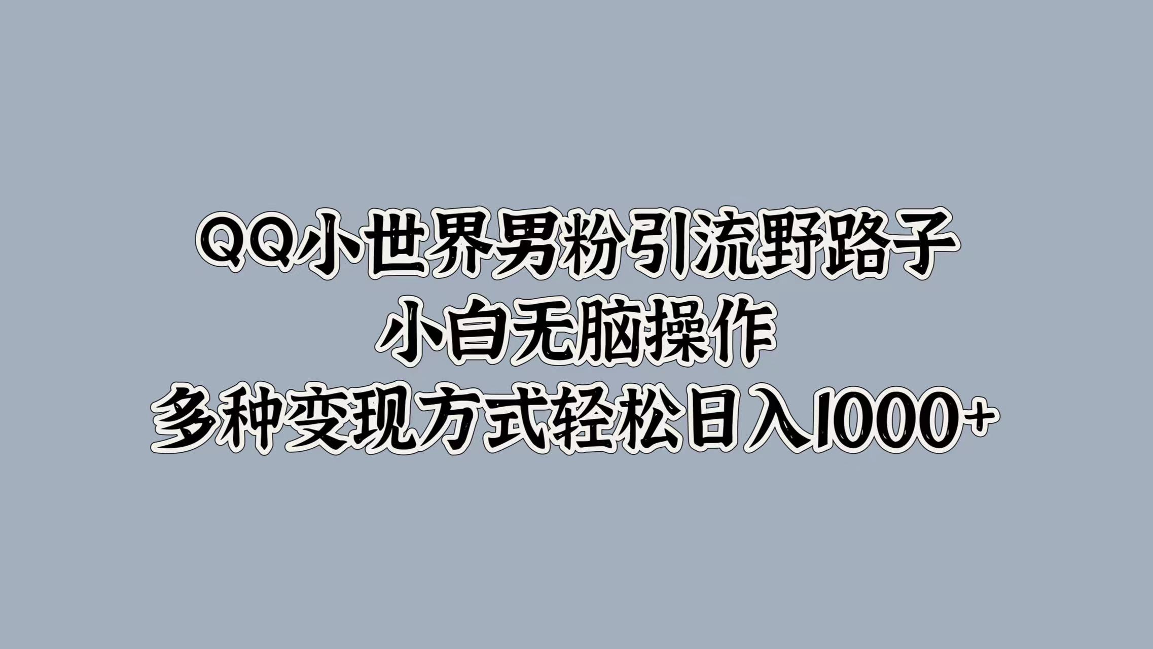 QQ小世界男粉引流野路子，小白无脑操作，多种变现方式轻松日入1000+-轻创网