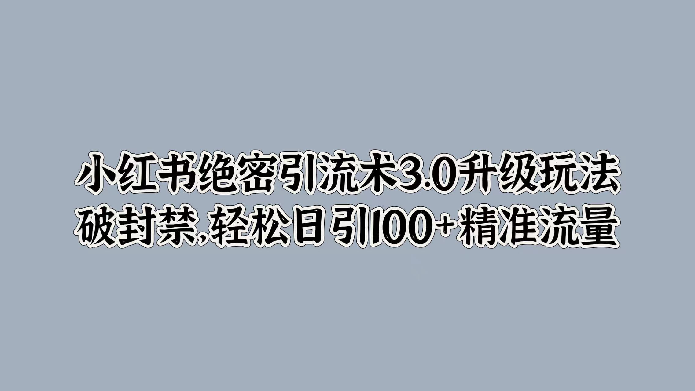 小红书绝密引流术3.0升级玩法，破封禁，轻松日引100+精准流量-轻创网