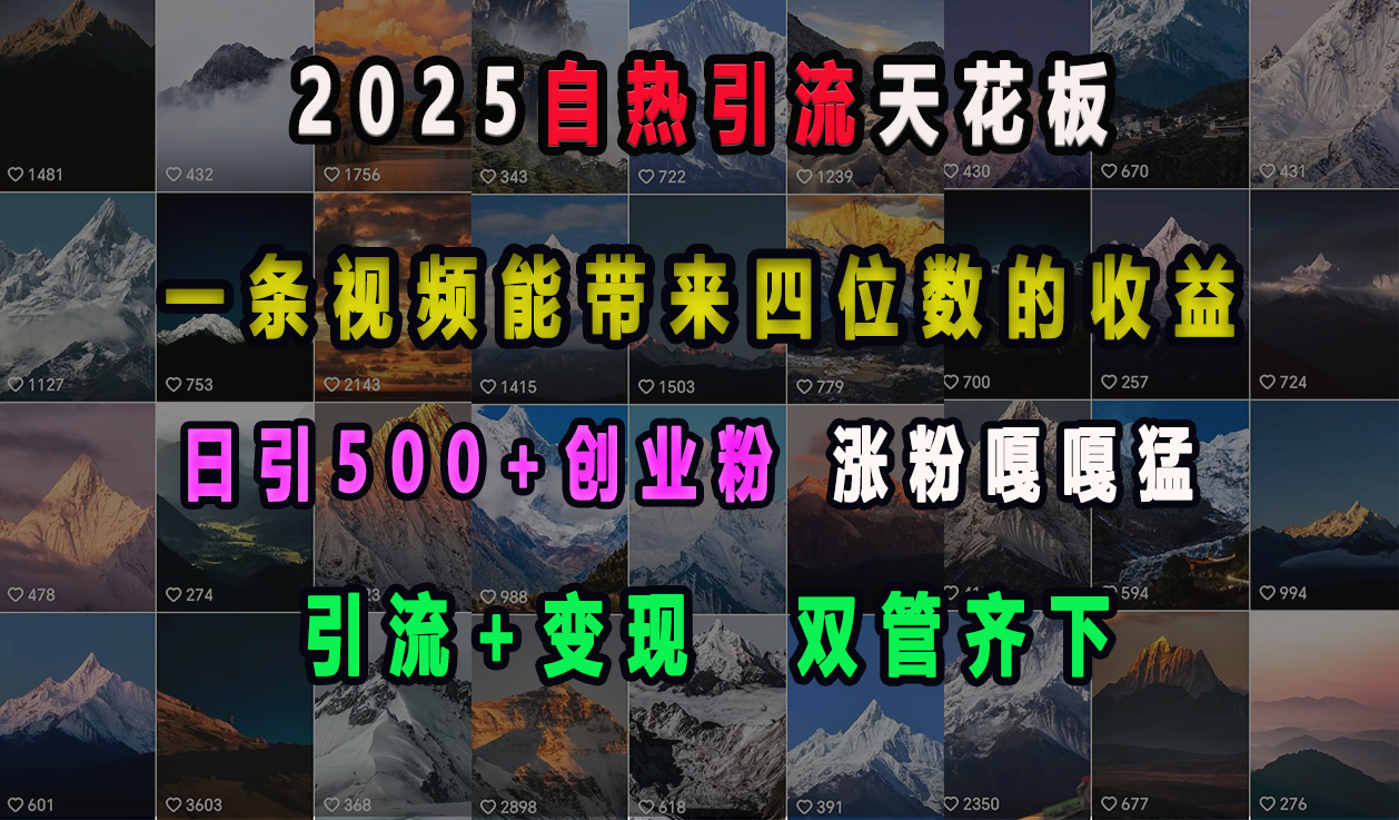 2025自热引流天花板，一条视频能带来四位数的收益，引流+变现双管齐下，日引500+创业粉，涨粉嘎嘎猛-轻创网