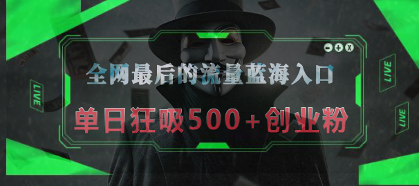 全网最后的流量蓝海入口，半小时引流50+创业粉，单日狂吸500+创业粉-轻创网