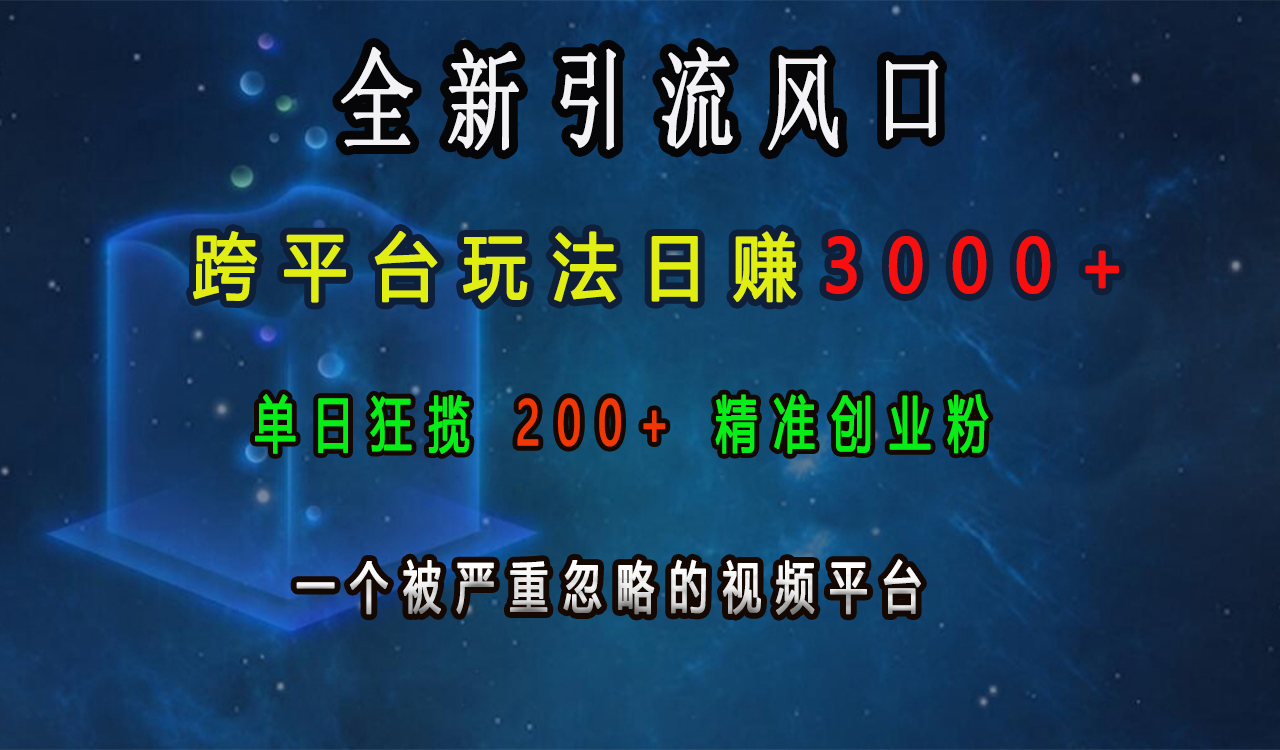 全新引流风口，跨平台玩法日赚3000+，单日狂揽200+精准创业粉，一个被严重忽略的视频平台-轻创网