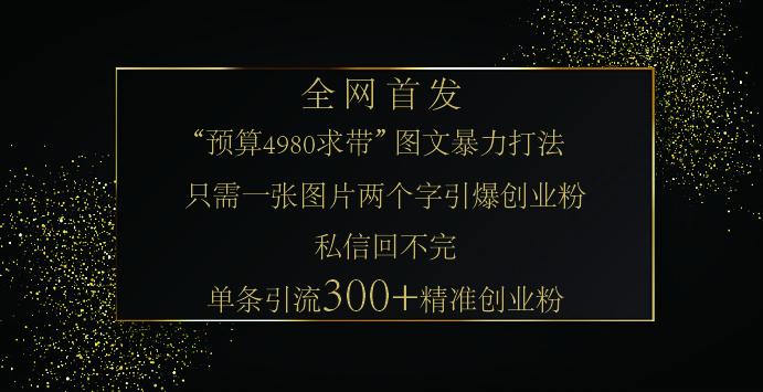 小红书，“预算 4980 带我飞” 的神奇图片引流法，堪称涨粉核武器！只需一张图，就能单条笔记凭借此方法，轻松引流 300 + 精准创业粉！-轻创网