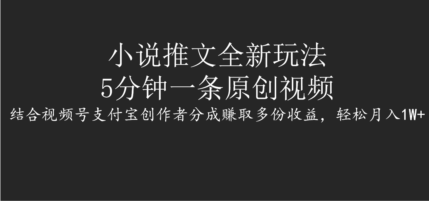 小说推文全新玩法，5分钟一条原创视频，结合视频号支付宝创作者分成赚取多份收益，轻松月入1W+-轻创网