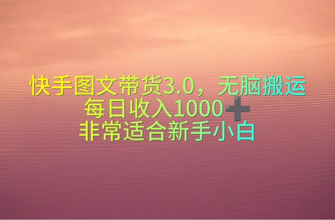 快手图文带货3.0，无脑搬运，每日收入1000＋，非常适合新手小白-轻创网